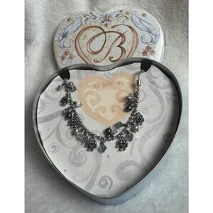 Brighton Cannes Necklace Blue Beaded Crystals & Silver Tone Charms 18" Adj.